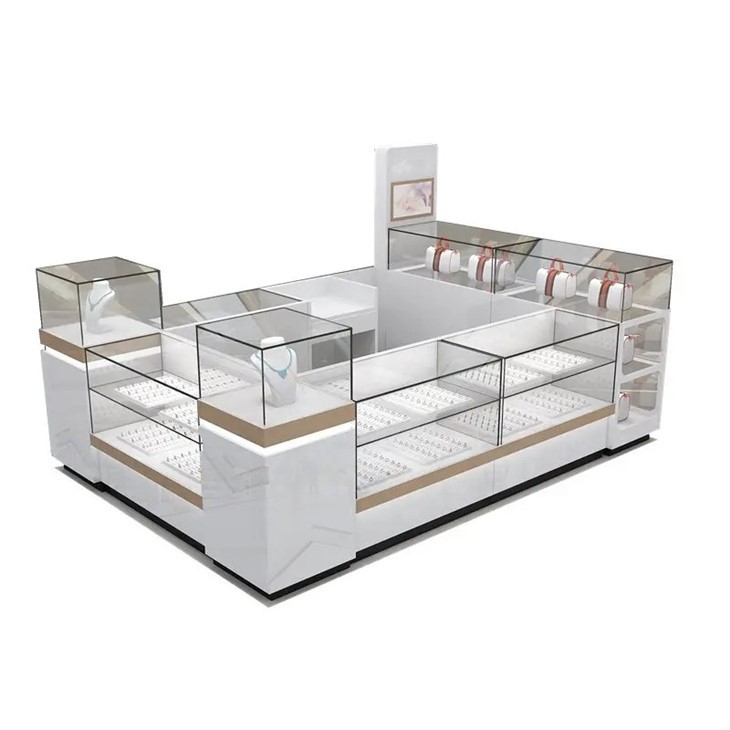 Moderner Schmuckladen-Schaukasten, weißer Schmuckkiosk mit Schloss